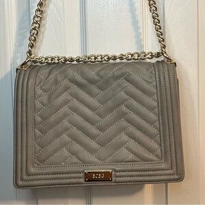 BCBG Paris Quilted Purse T Grey Flap Shoulder Bag with Goldtone Hardware.